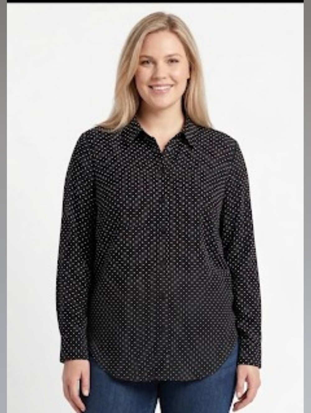 Lane Bryant Black White Polka Dot Button Down Blouse Plus Size 14/16